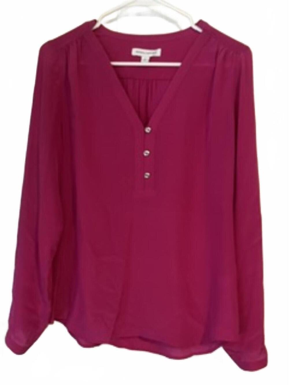 Banana Republic 100% Silk Magenta V-Neck Blouse Size XS